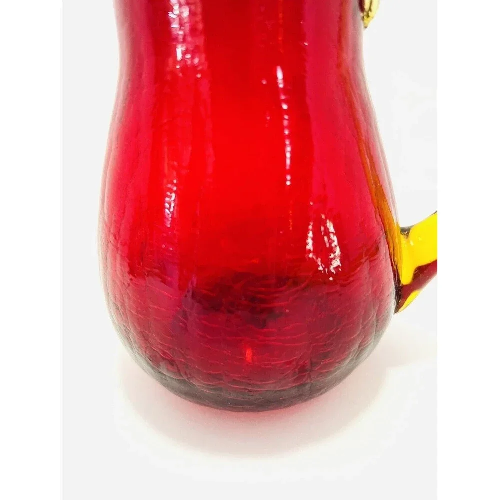 Vintage Amberina Crackle Glass Creamer Pitcher Ruby Red Amber Yellow 5.5”